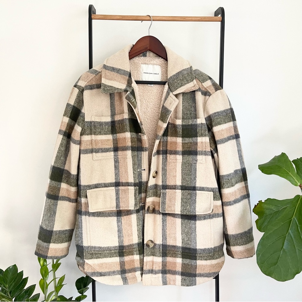 AE Oversized Plaid Button-up Jacket